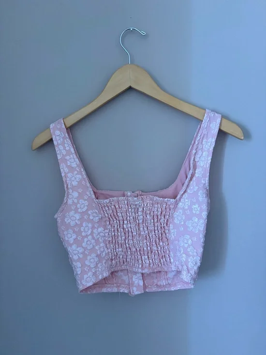 Wild Fable Corset Top Women’s XS Pink Floral Cropped Sleeveless Textured - Picture 4 of 4